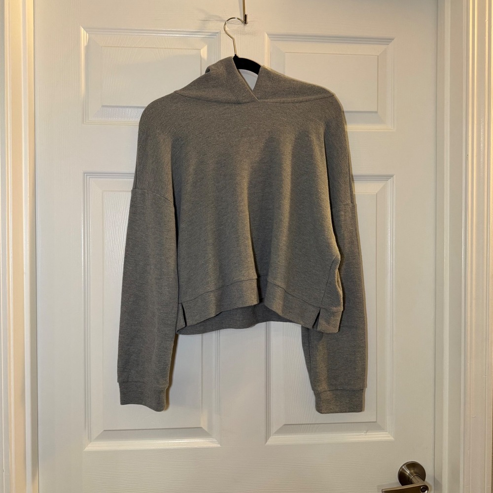 NWT All Row Enzo Set Waffle Knit Cropped Hoodie Grey Large Minimalist Athleisure